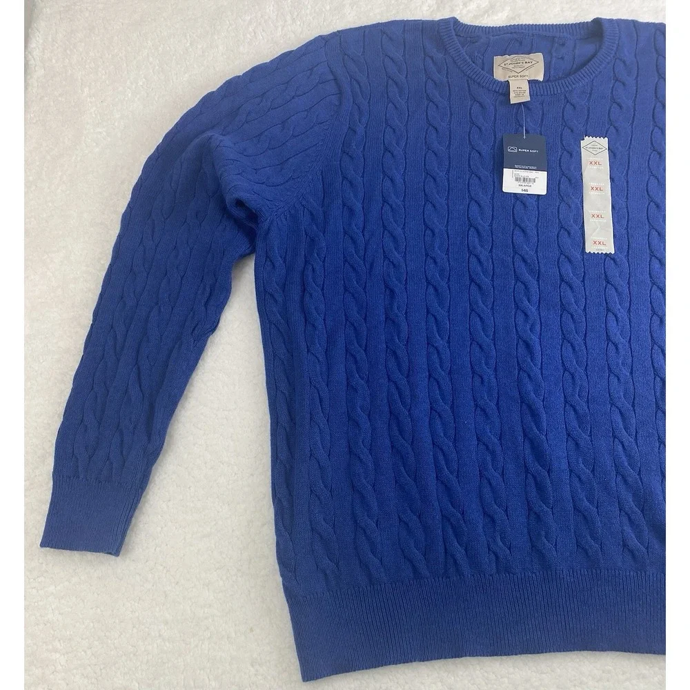 St Johns Bay Crew Neck Pullover Sweater Estate Blue SZ‎ 2XL Super Soft New Tags
